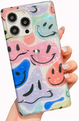 Vista 50 de Funda compatible con iPhone 14 Pro con borde rectangular, bonita funda protectora de lujo con pintura al óleo y flores para mujeres y niñas, funda