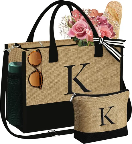 Vista 16 de YOOLIFE Regalos personalizados para mujeres, bolsa de yute inicial y bolsa