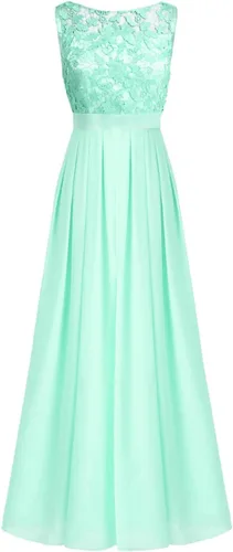 Vista 4 de Vestidos de invitada de boda para mujer, vestido largo de dama de honor, sin mangas, encaje floral, vestido de fiesta de cóctel Turquesa