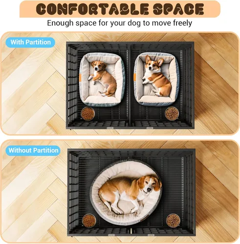 Vista 5 de Jaula para perros con riel deslizante de 42 pulgadas, perrera de metal grande resistente con puertas dobles, divisor flexible, bandeja extraíble