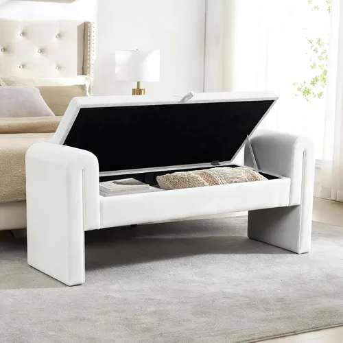 Vista 18 de Banco de terciopelo para dormitorio al pie de la cama, banco otomán tapizado con botones capitoné de 60.5 pulgadas con brazos curvos, otomán
