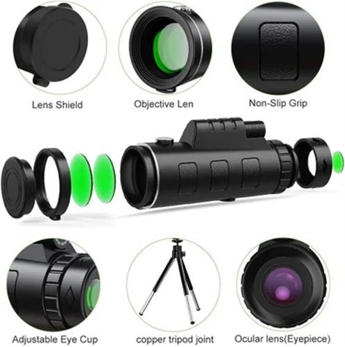 Vista 3 de Portable Monocular 12x50 telescopes High-Power High-Magnification Low Light Monoculars are Equipped with a Teles Tripod Phone Holder. Adult