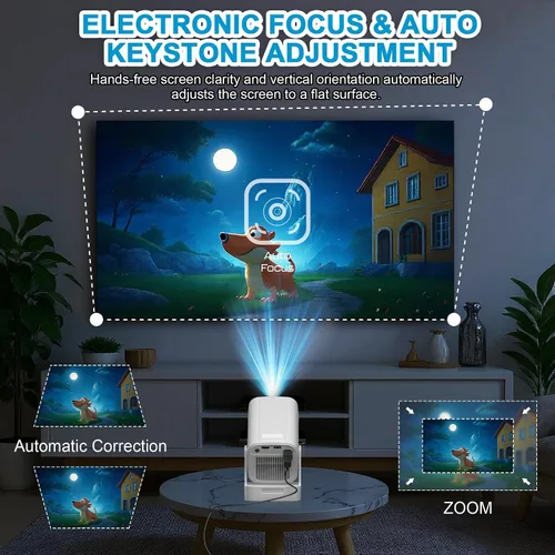 Vista 3 de Mini proyector actualizado con WiFi 6 y Bluetooth 5.4, proyector inteligente compatible con Full HD 4K, enfoque automático y Keystone automático