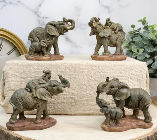 Vista 7 de Ebros Gift Juego de 4 figuras en miniatura de elefante de sabana africana, safari, madre y bebé, familia, tiempo de unión, miniatura, elefantes