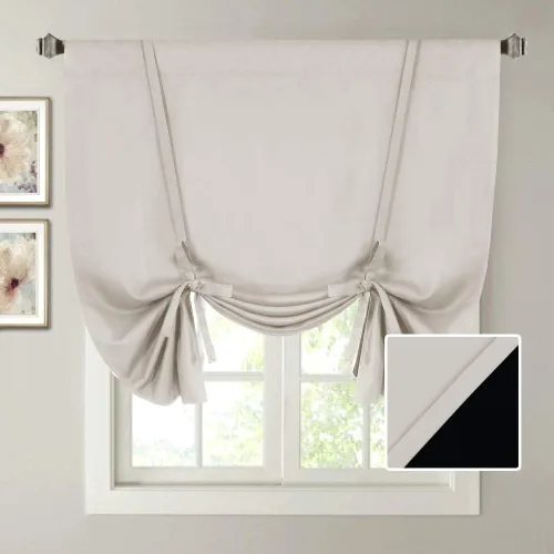 Vista 21 de H.VERSAILTEX Cortinas cortas 100% opacas para ventana de cocina, cortinas de amarre de eficiencia energética, bolsillo para barra, cubierta