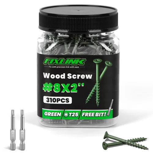 Vista 32 de Tornillos de madera de 1 pulgada, tornillos de cubierta FIXLINK #8 x 1, 150 piezas, con revestimiento epoxi, T25 Star Bit con revestimiento