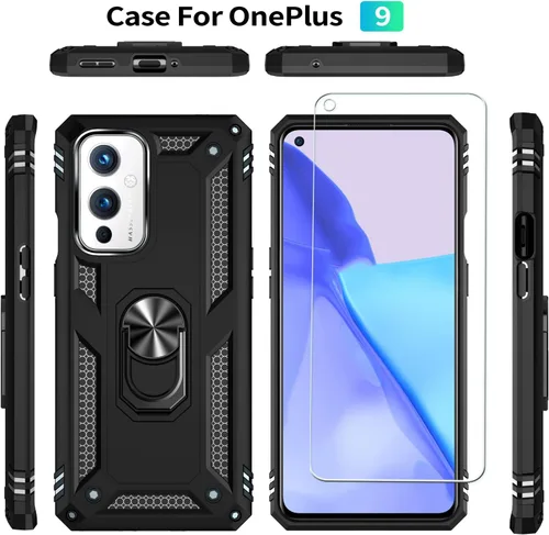 Vista 2 de Funda para OnePlus 9 (no compatible con 9 Pro】 con [2 unidades] Protector de pantalla de vidrio templado, para OnePlus 9 5G Heavy Duty Armor