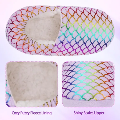 Vista 2 de MEJORMEN Pantuflas de casa de sirena para niñas, acogedoras y antideslizantes para interiores y exteriores, pantuflas de dormitorio con purpurina