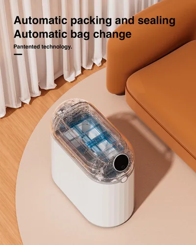Vista 2 de Basurero automático sin contacto para baño, autosellado y autocambiante, cubo de basura inteligente con sensor de movimiento con tapa, 2.7 galones