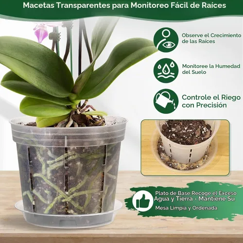 Vista 7 de 9 Pack Plastic Orchid Pots with Holes, 4, 5, 6 Inch Clear Orchid Pots Paquete de 9 unidades.