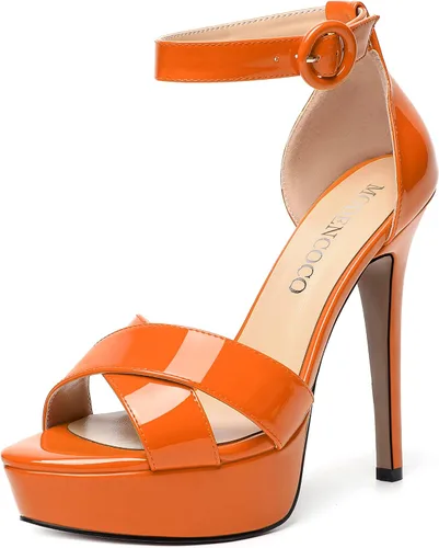 Vista 15 de MODENCOCO Sandalias de boda con correa de tobillo sexy para mujer, con plataforma y puntera abierta, tacón de aguja y tacón alto, zapatos de vestir