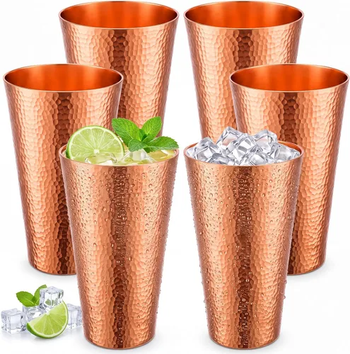 Vista 8 de Paquete de 6 vasos de cobre 100% puro para beber