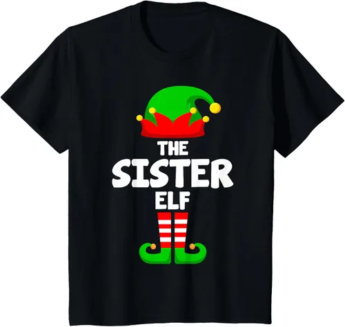 Vista 17 de Sister Elf Matching Family Christmas T-Shirt, Negro