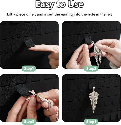 Vista 4 de Organizador de aretes colgantes, con capacidad para hasta 330 pares, soporte de pared de fieltro suave, organizador de aretes para mujeres y niñas