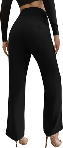 Vista 3 de SweatyRocks - Pantalones deportivos largos para mujer diseño de tiro alto y color liso elegante para oficina
