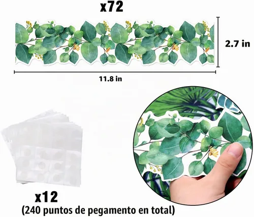 Vista 5 de Tablón de anuncios de eucalipto de 70.8 pies, troquelado para aula, boho, primavera y verano, vegetación, borde de plantas, hojas tropicales