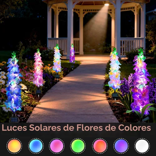 Vista 4 de MRHEPHAESTUS Luces solares de jardín, flores de delfinio 2 unidades 40 LEDs, luces impermeables para exteriores, dos modos de iluminación para Blanco