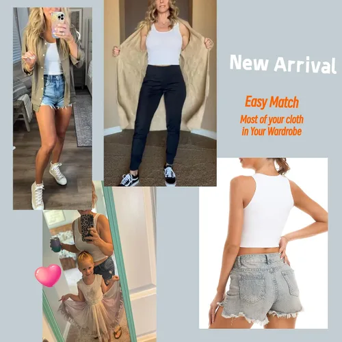 Vista 8 de Camisetas básicas sin mangas, paquete de 4 camisetas cortas de verano en blanco y negro para mujer