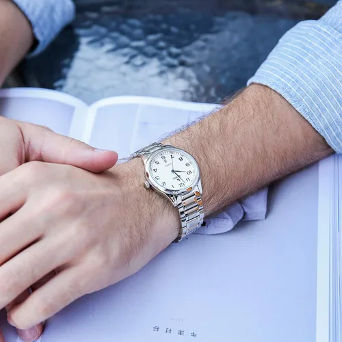 Vista 6 de BUREI Reloj de cuarzo para hombre con números arábigos simples y correa de acero inoxidable