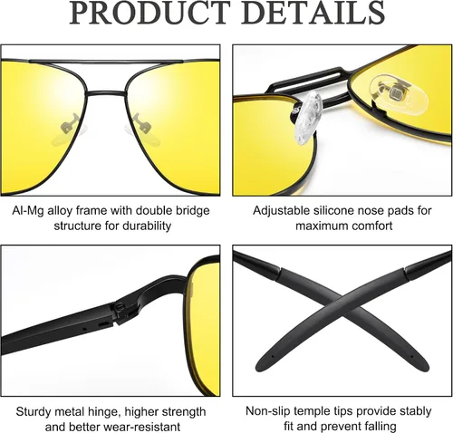 Vista 4 de URUMQI Lentes de sol de aviador polarizados cuadrados para hombre, lente de protección TAC UV400, pantallas de navegador piloto para conducir golf