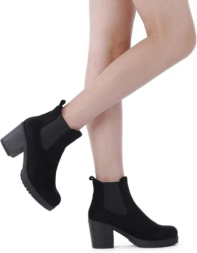 Vista 5 de DREAM PAIRS. FRE - Botines de tacón alto estilo Chelsea para mujer
