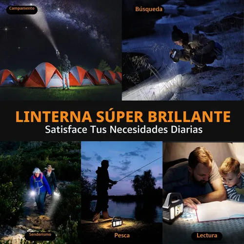 Vista 7 de Linterna Solar de Mano, 1000 Lúmenes Linternas de Mano con Carga Solar o USB, Linternas Portátiles Impermeables Alimentadas por Energía Solar con 6