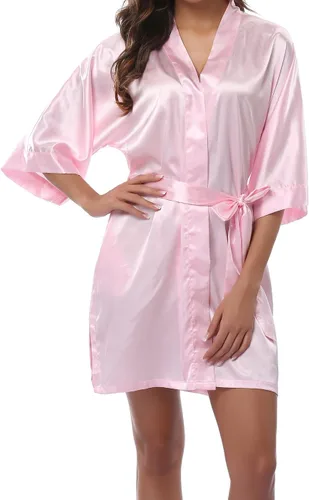 Vista 11 de Women's Short Satin Kimono Robe for Wedding Bridal Party Bridesmaid Robe Sleepwear Azul