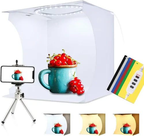 Vista 12 de PULUZ Mini Caja de Luz, Caja de Luz de Mesa de 9" para Fotografía, Caja de Luz Portátil de 20 LED para Estudio Fotográfico con Tienda de Campaña y 2