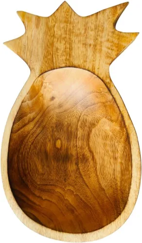 Vista 8 de Cuenco de madera tallada de 7 pulgadas de largo con forma de fruta de manzana marrón – Vajilla de madera coleccionable funcional hecha a mano