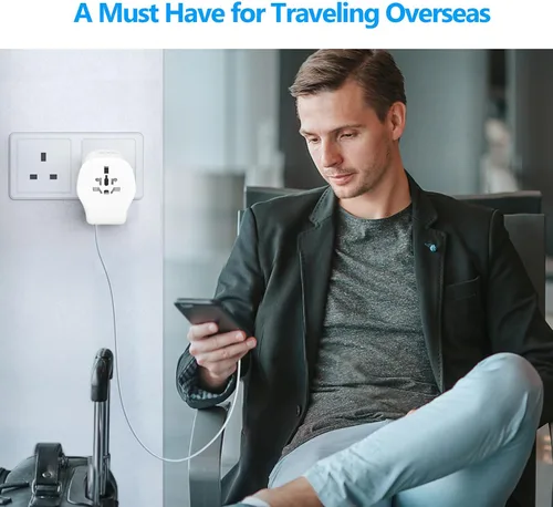 Vista 7 de JSVER Juego de adaptadores de viaje internacional con 3 puertos USB, 1 enchufe de CA, incluye accesorios desmontables tipo B, I, G, E/F para usar