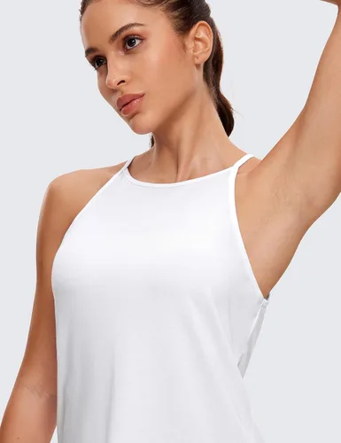 Vista 4 de CRZ YOGA Camisetas de entrenamiento de cuello alto halter para mujer, camisetas sin mangas, camisetas atléticas de yoga