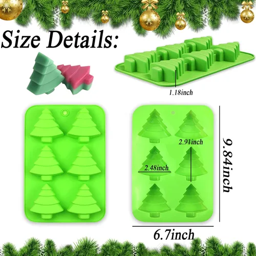Vista 3 de 2 moldes de silicona para árbol de Navidad, 6 cavidades antiadherentes para árbol de Navidad, moldes para pastel de chocolate, para hacer dulces