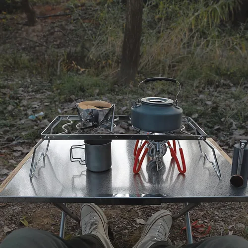 Vista 7 de Campingmoon - Parrilla plegable portátil para fogata de campamento sobre fuego, estufas divididas de acero inoxidable 304