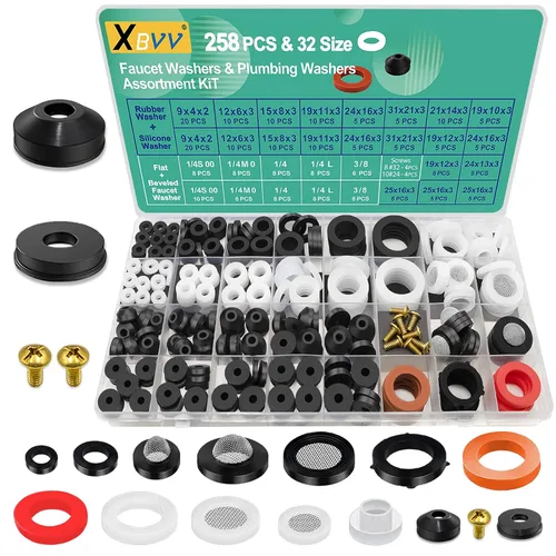Vista 11 de XBVV Juego de surtido de arandelas para llave de 106 piezas con arandelas de goma planas y biseladas surtidas para reemplazo y reparación de fugas