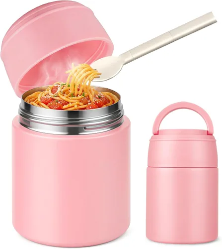 Vista 16 de Termo de sopa de 10 onzas para comida caliente para niños, tarro de comida aislado con cuchara boca ancha, recipiente de almuerzo de acero