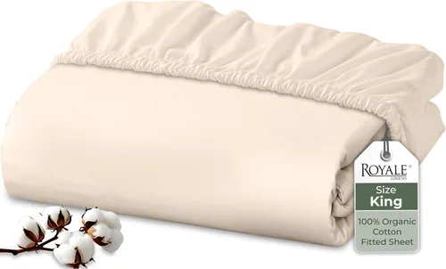 Vista 76 de Royale Linens Sábana bajera ajustable de 100% algodón orgánico - Tejido de percal - Sábanas bajeras de bolsillo profundo súper suaves - Sábana