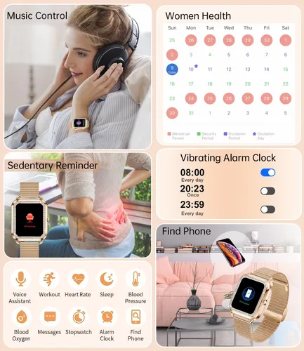 Vista 5 de Reloj inteligente para mujer (respuesta/hacer llamadas) 1.59 pulgadas rastreador de actividad física con monitor de sueño de frecuencia cardíaca