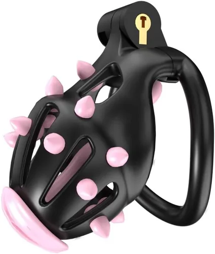 Vista 8 de Jaulas de castidad masculina para hombres, jaula pequeña para pene con puntos de masaje de silicona, ligera impresa en 3D, anillos de 5 tamaños