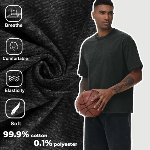 Vista 5 de Camisetas de algodón para hombre, de gran tamaño, unisex, de manga corta, casual, holgada, de lavado, unicolor, básicas A-Negro