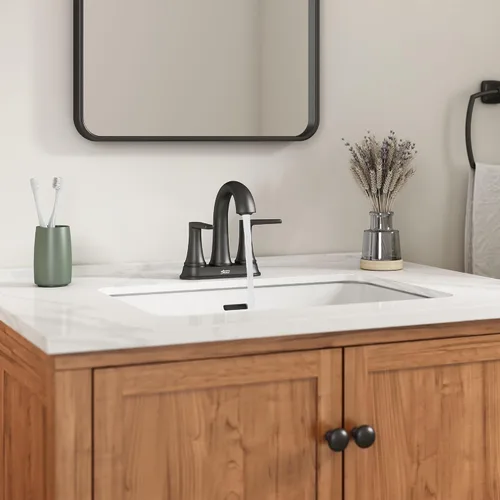 Vista 2 de American Standard 7429201.243 Becklow - Grifo de baño central de dos manijas de 4 pulgadas, 1.2 GPM, negro mate