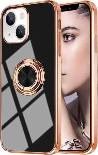 Vista 89 de Compatible con iPhone 11 Kickstand, anillo de rotación de 360 grados integrado con borde de oro rosa brillante que funciona con soporte magnético