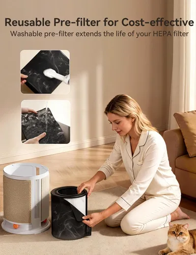 Vista 7 de Meowant Purificador de aire para mascotas para el hogar, purificador de aire con salida de entrada H13 HEPA de 360° para habitaciones grandes