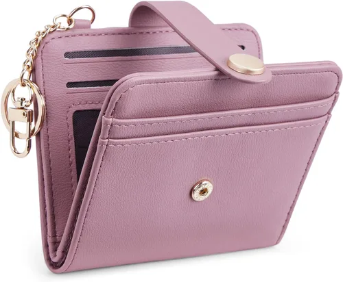 Vista 25 de POIUGOYA Billetera delgada para mujer, con bloqueo RFID, plegable, tarjetero con cremallera y bolsillo para monedas, ventana para identificación