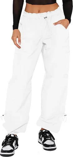 Vista 22 de DISCIPBUSH Pantalones cargo holgados para mujer, pantalones de paracaídas para mujer, pantalones rave, pantalones Y2K, trajes de festival para mujer