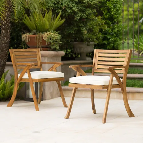 Vista 3 de Christopher Knight Home Hermosa - Juego de 2 sillas de madera de acacia para exteriores, acabado de teca y crema