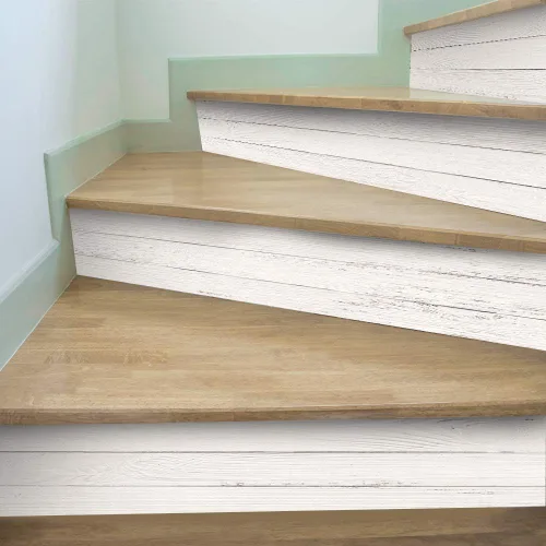 Vista 13 de funlife 3 tiras de calcomanías de vinilo autoadhesivas para escaleras, murales para escaleras, 39.37 x 7.09 pulgadas, gris ceniza Madera gris ceniza