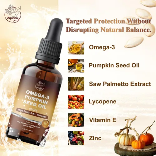 Vista 4 de Gotas de aceite de semilla de calabaza omega-3 con palma enana