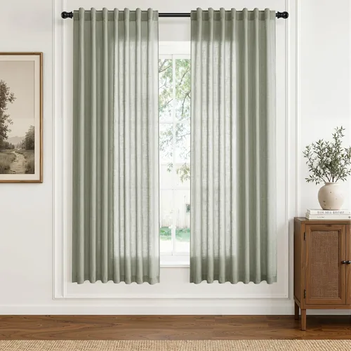 Vista 56 de Hokibero Cortinas de lino natural de 96 pulgadas de largo para sala