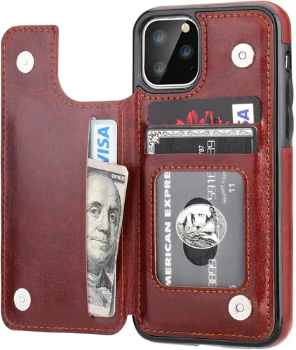 Vista 14 de OT ONETOP - Funda tipo cartera para iPhone 11 Pro con tarjetero y ranuras para tarjetas, doble cierre magnético y funda duradera a prueba de golpes