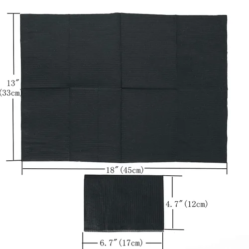 Vista 5 de Baberos dentales negros desechables de 13 x 18 pulgadas, 125 unidades, 3 capas, impermeables, para tatuajes, 125 unidades por bolsa, 1 bolsa, suave